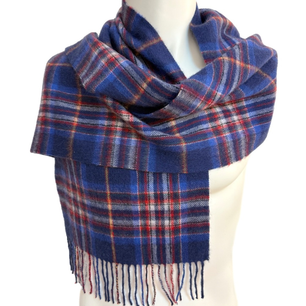 Patrick King Scotland 100% Lambswool Tartan Scarf 🇬🇧– Blue & Red Plaid